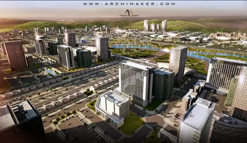 منطقة الأبراج والمباني الإدارية في مدينة طبية متكاملة – تصميم أركيميكر