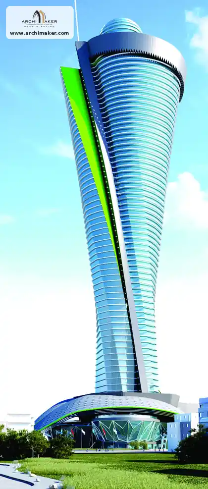 منظور البرج في المقترح الأول لمشروع برج ميدان البواخر بجدة من تصميم أركيميكر