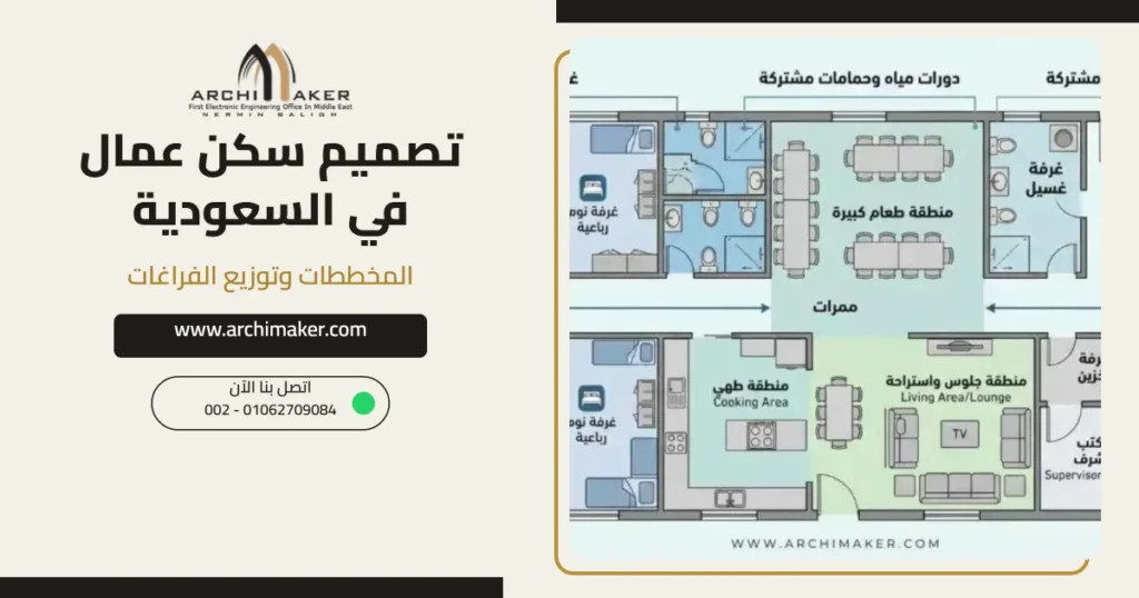 تصميم سكن عمال في السعودية: المخططات وتوزيع الفراغات