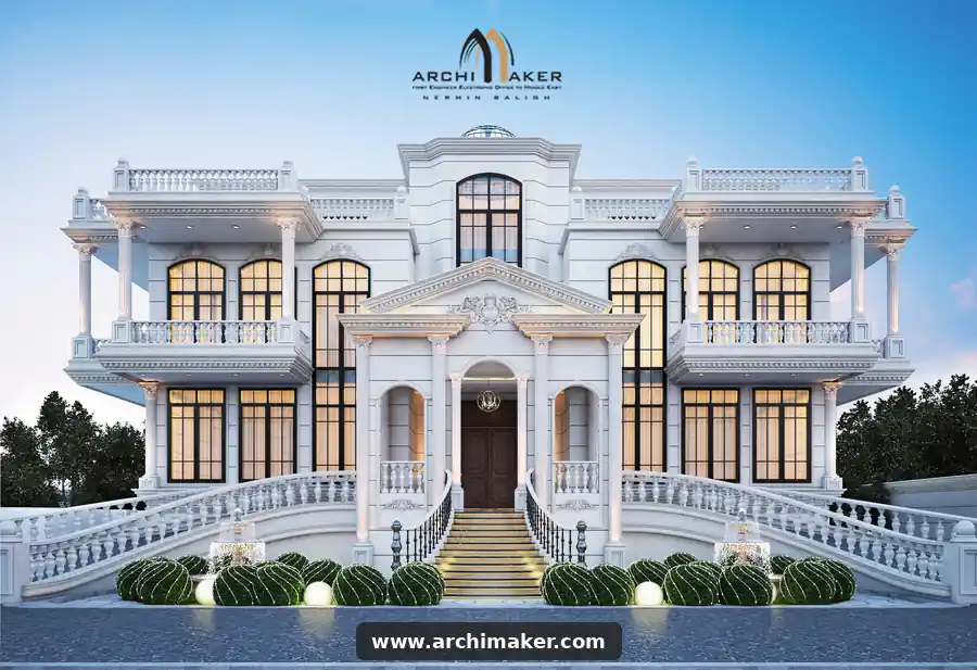 منظور تصميم قصر د. السيد الصيفي في الكينج مريوط بالإسكندرية بطراز كلاسيكي – تصميم أركيميكر
