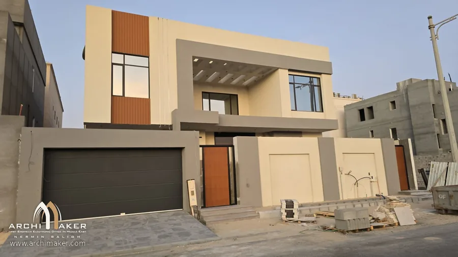 مبنى حسين المسحر في القطيف بعد التنفيذ: فيلا كمرحلة أولى قابلة للتعلية – تصميم أركيميكر