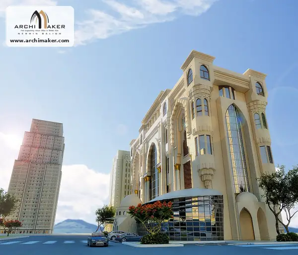 منظور جانبي لمقترح مقر الهيئة السعودية للمهندسين في الرياض من تصميم أركيميكر