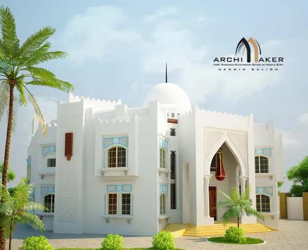 مقترح واجهة فيلا الشيخ عبد الله جاسم آل ثاني في الخليج الغربي بالدوحة من تصميم أركيميكر